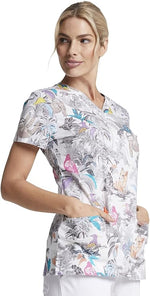 Dickies Scrubs Women's  V-Neck Shirt- JUNGLE BUDDIES