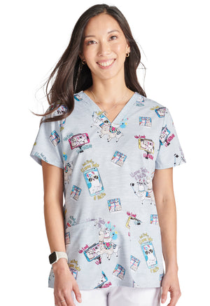 Cherokee V-Neck Print Top in Llama Take A Selfie