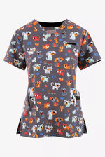 White Cross Happy Pets 3-Pocket STRETCH V-Neck Print Scrub Top