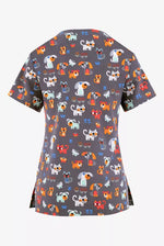 White Cross Happy Pets 3-Pocket STRETCH V-Neck Print Scrub Top