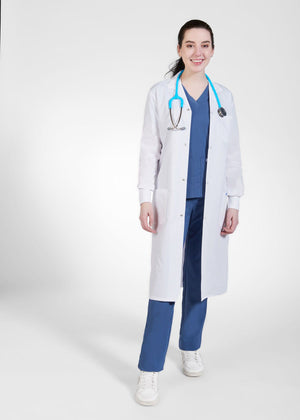 Mobb Full Length Unisex Snap Lab Coat with Knitted Cuffs