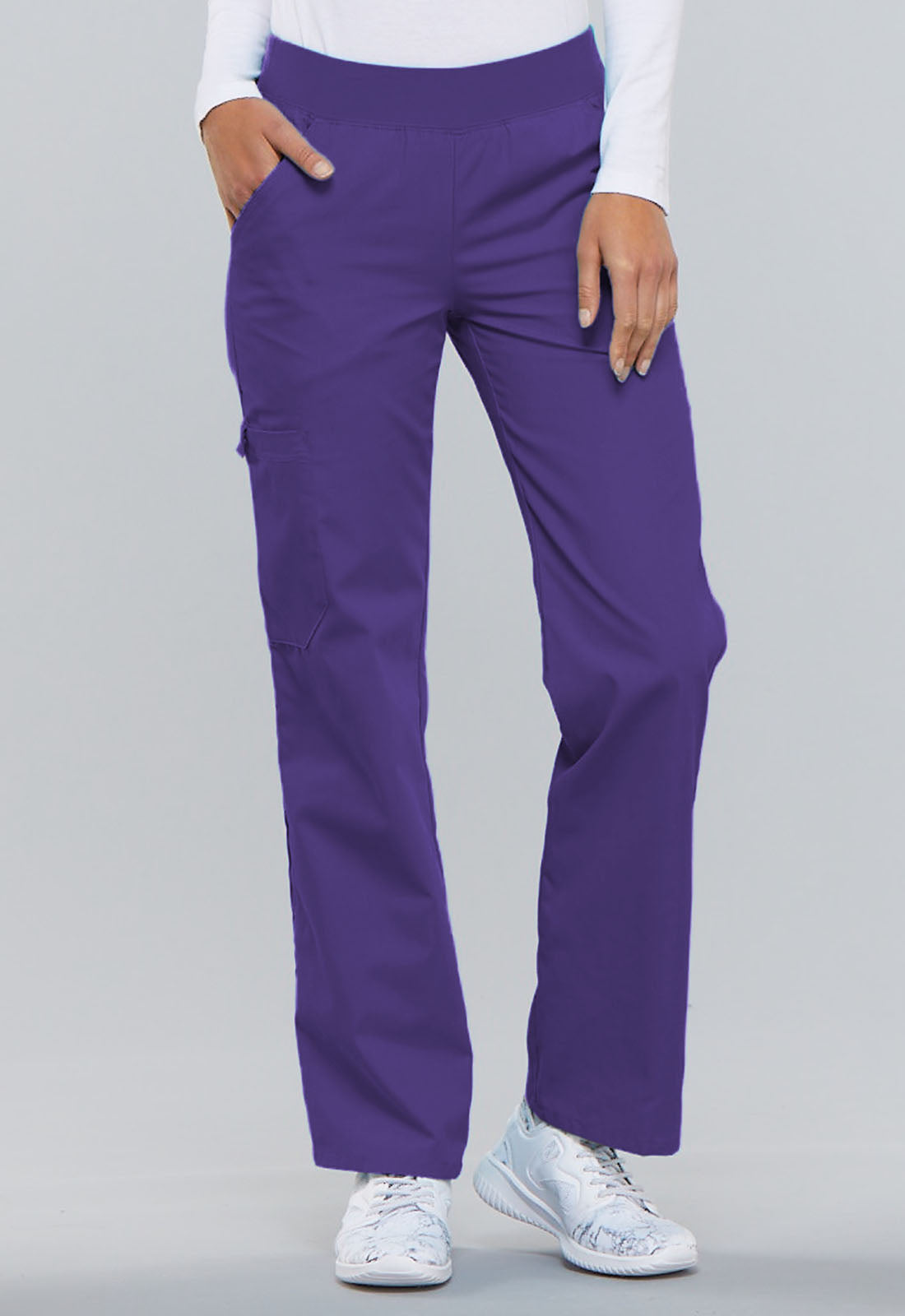 Cherokee Flexibles Mid Rise Knit Waist Pull-On Pant in Grape-DOOR CRASHER PRICED!