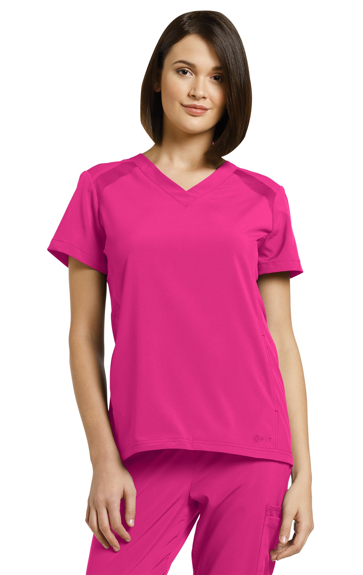 White Cross FIT V-Neck Top Fushia