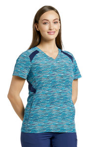 White Cross Fit Teal Space Print Top