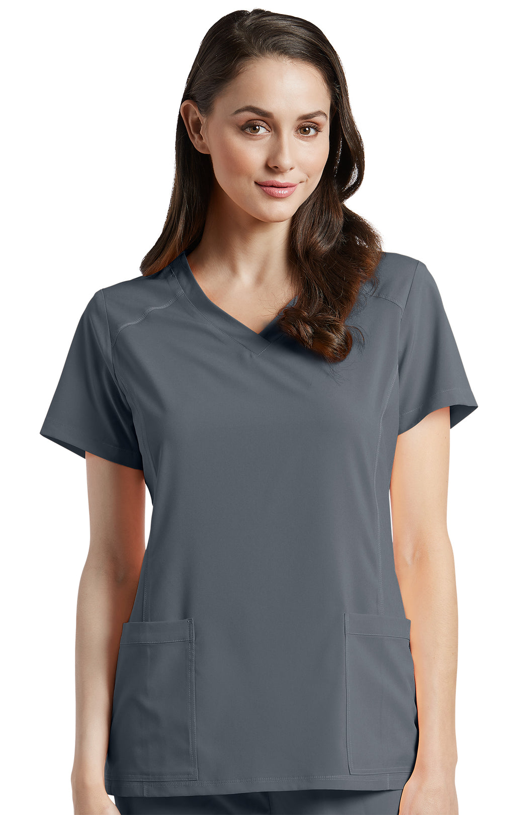 White Cross FIT V-Neck Top-785 PEWTER