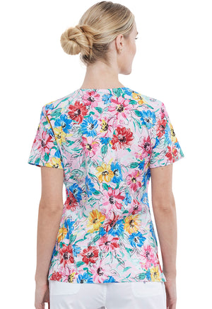 Cherokee Mock Wrap Print Top in Watercolor Blossoms