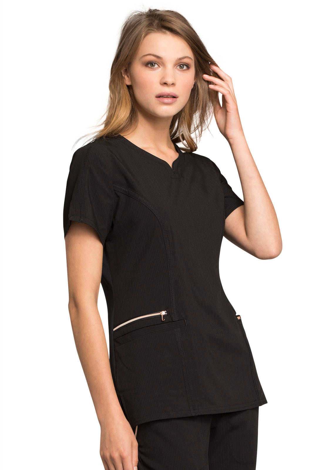 Cherokee Statement Ribbed V-Neck Top in Black AMOST GONE!