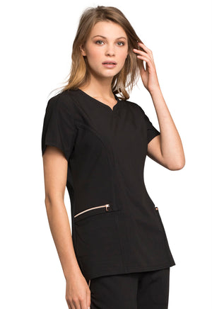 Cherokee Statement Ribbed V-Neck Top in Black AMOST GONE!