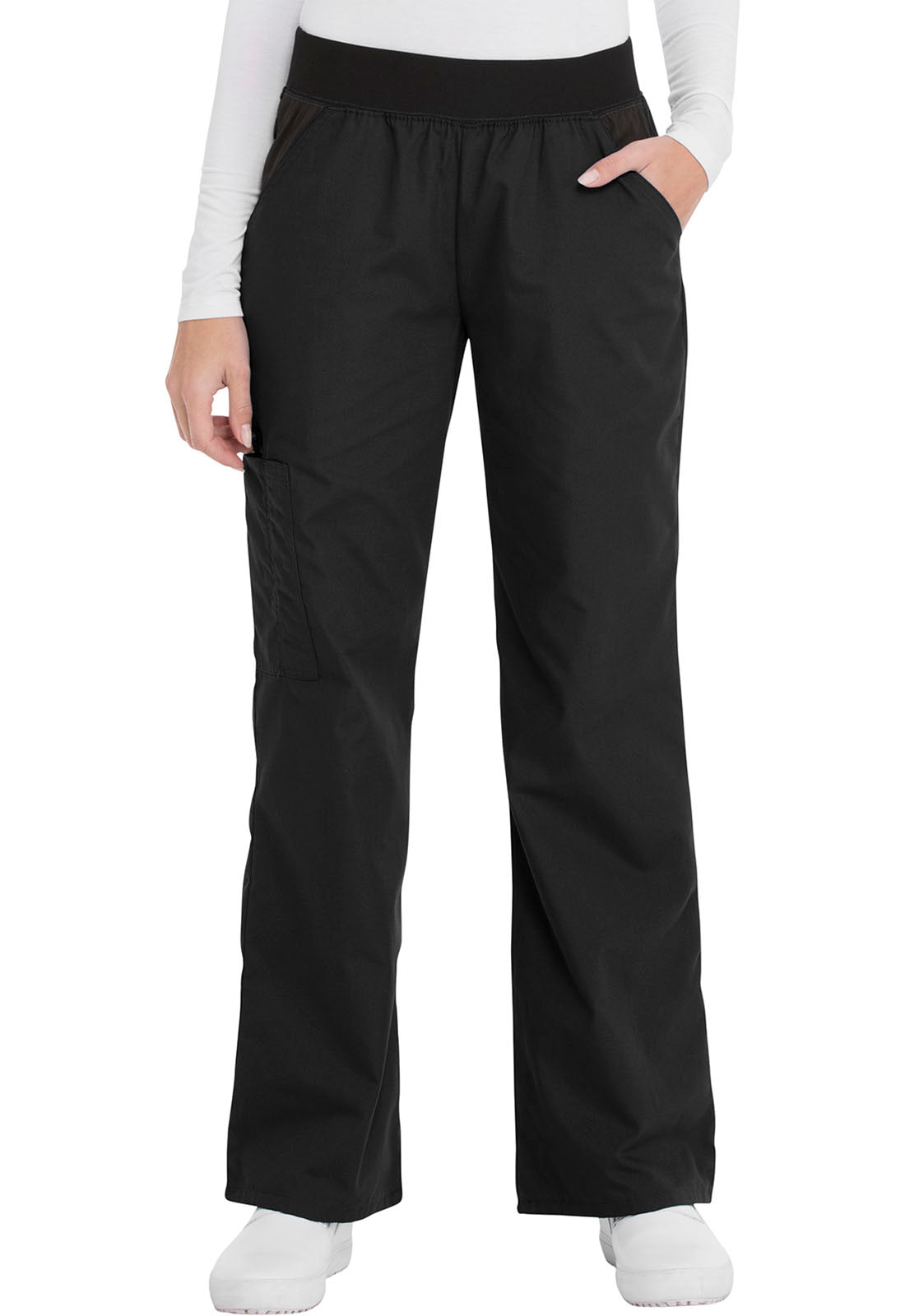 Cherokee Flexibles Mid Rise Knit Waist Pull-On Pant in Black-DOOR CRASHER PRICED!