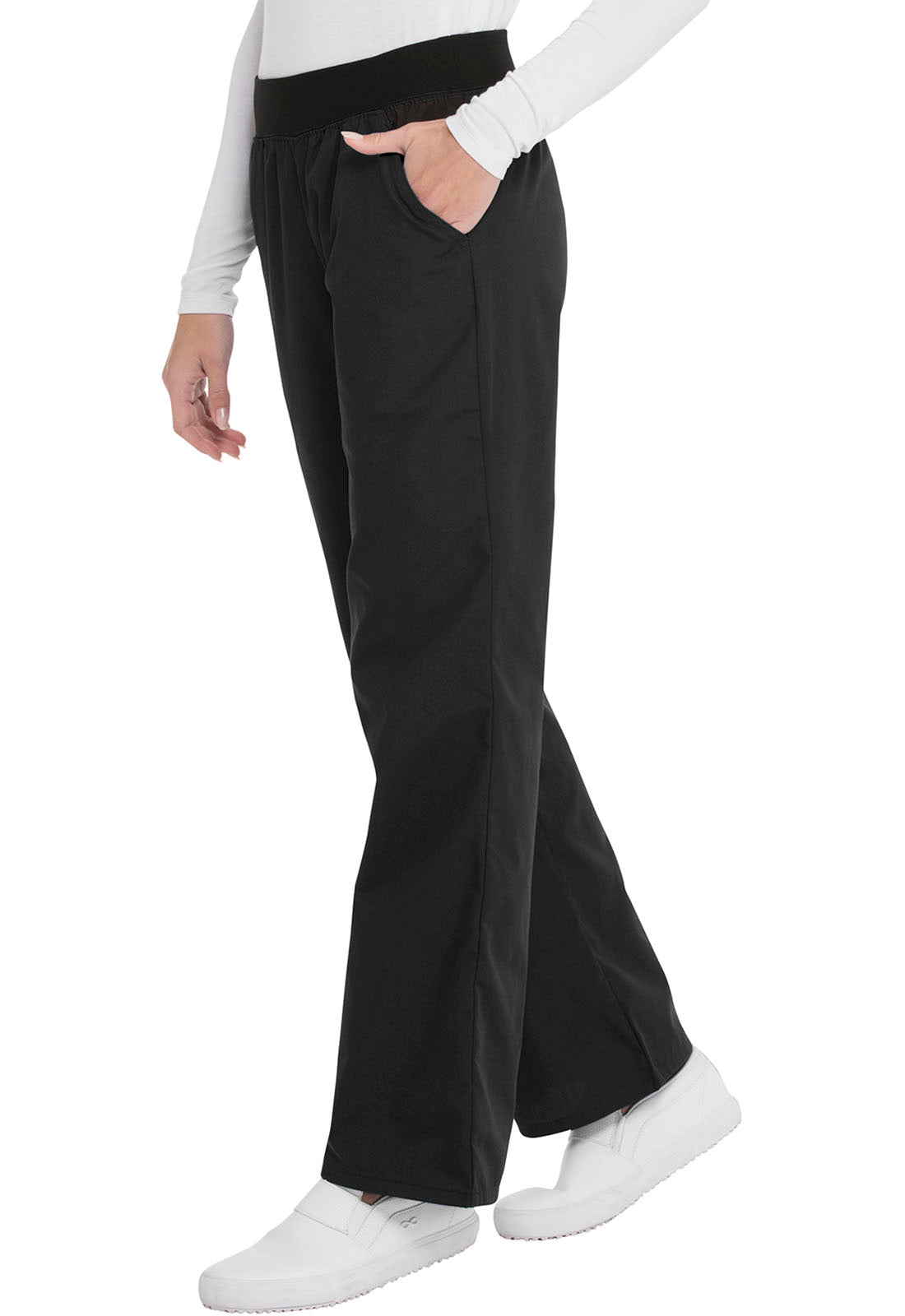 Cherokee Flexibles Mid Rise Knit Waist Pull-On Pant in Black-DOOR CRASHER PRICED!