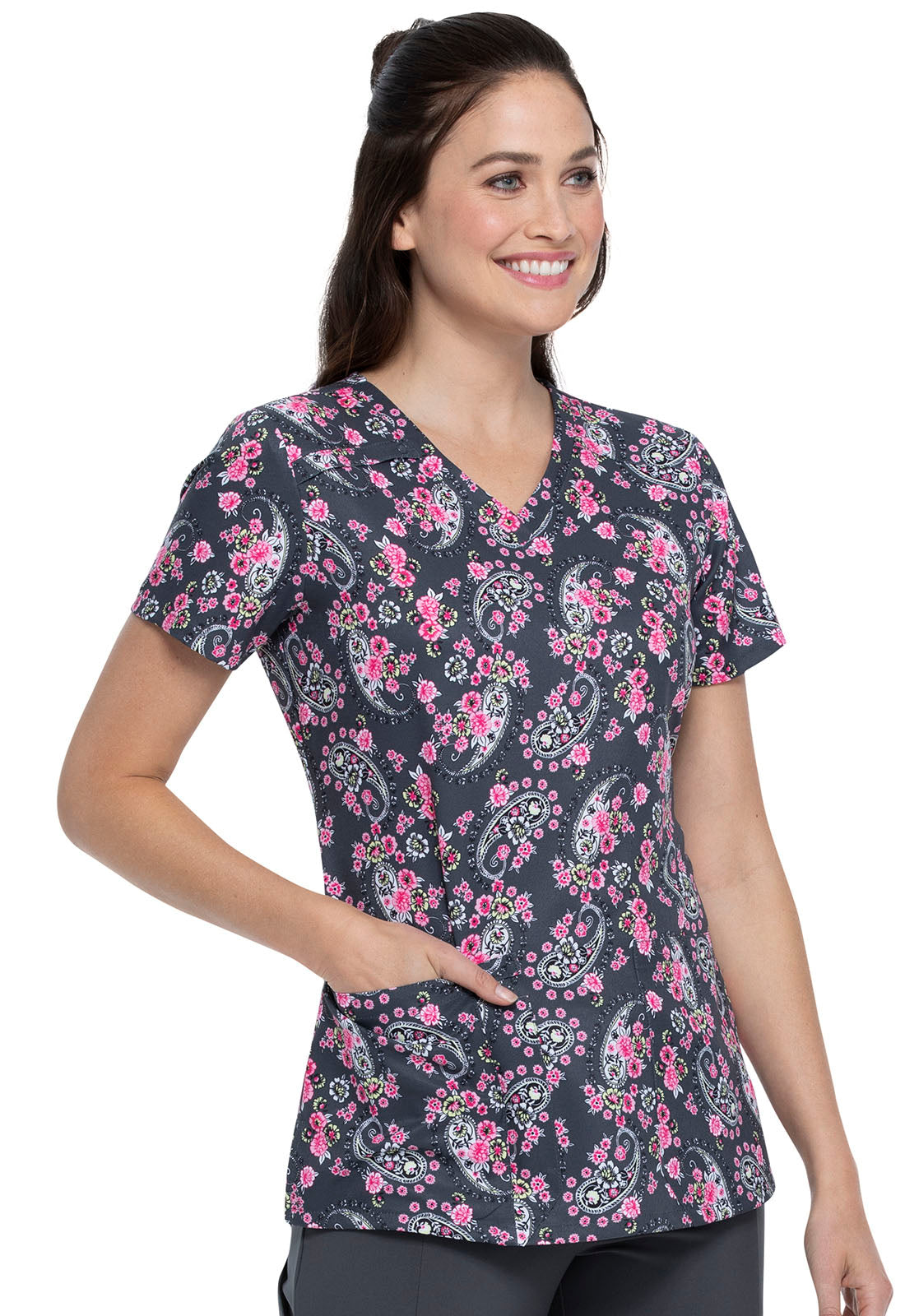 Dickies V-Neck Top in Crazy For Paisley