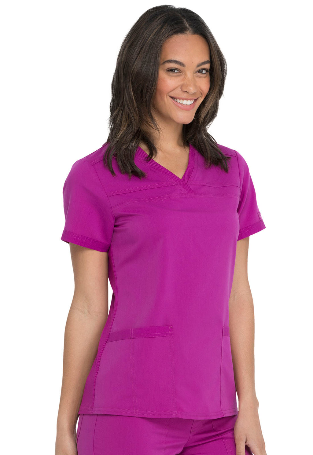 Dickies Balance V-Neck Top With Rib Knit Panels  in Violet Charm