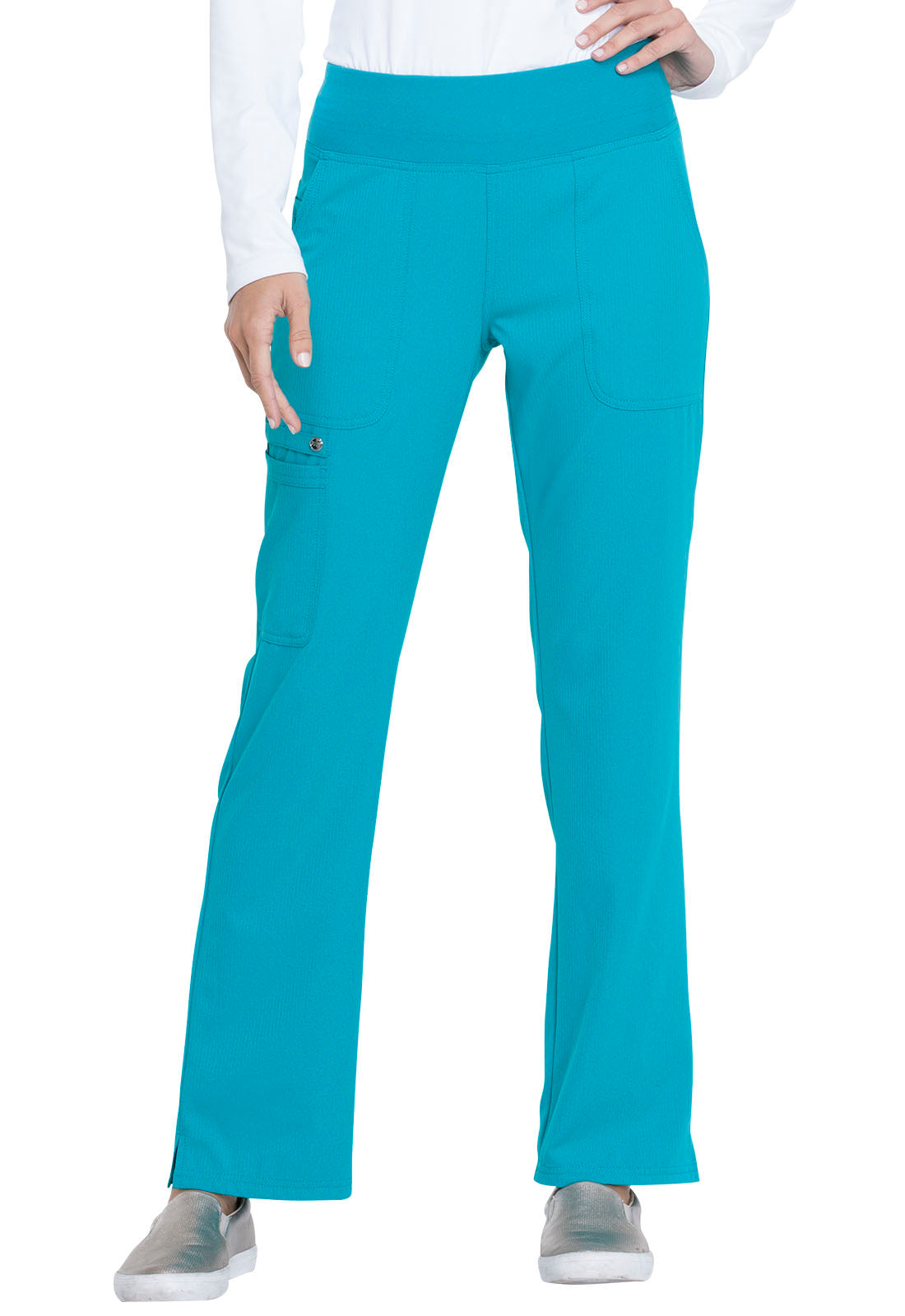 Elle Simply Polished Mid Rise Straight Leg Pull-on Pant in Teal