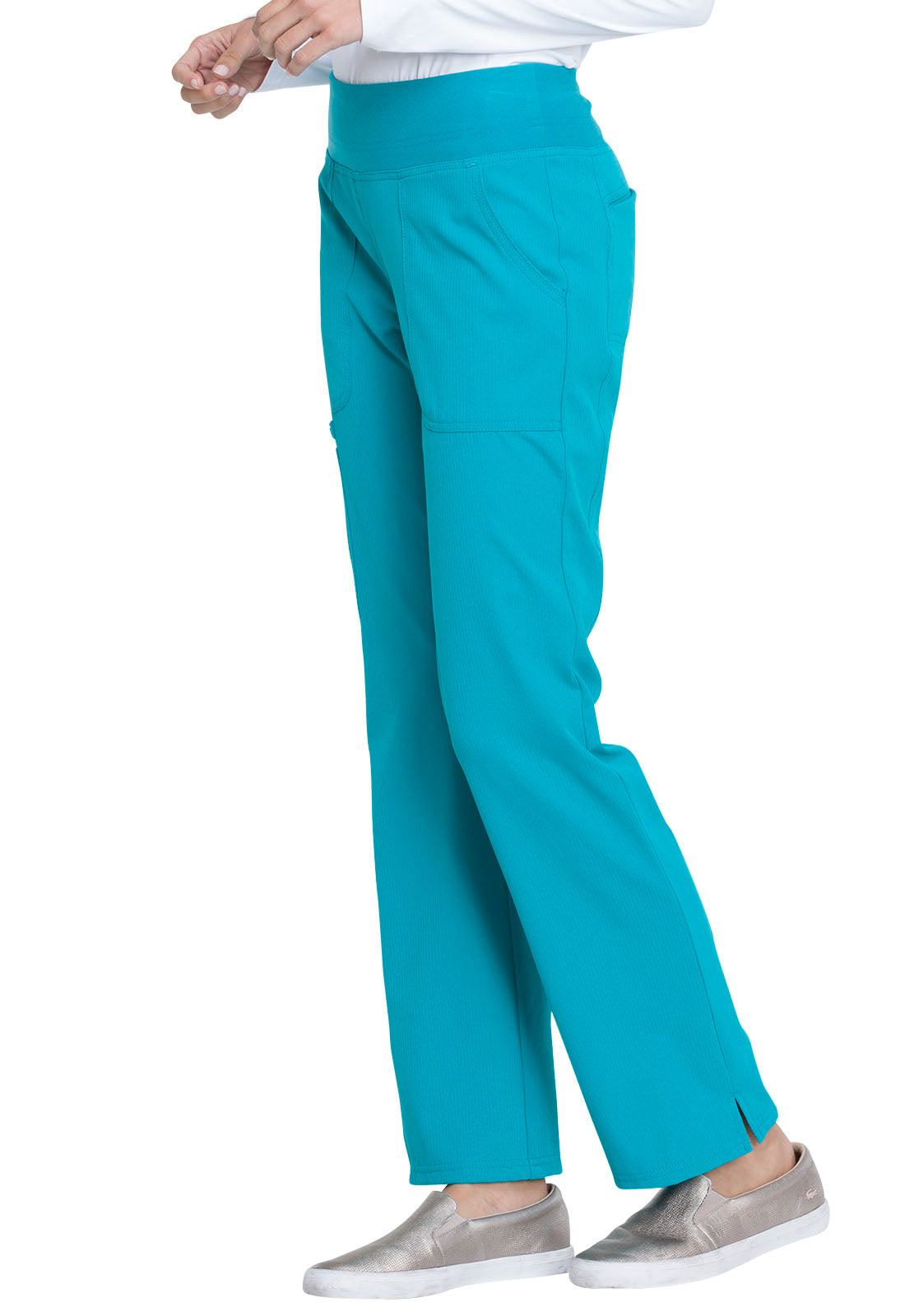 Elle Simply Polished Mid Rise Straight Leg Pull-on Pant in Teal
