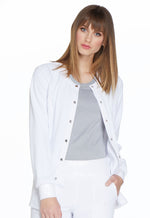 Elle Simply Polished Snap Front Warm-up Jacket in White WOW!