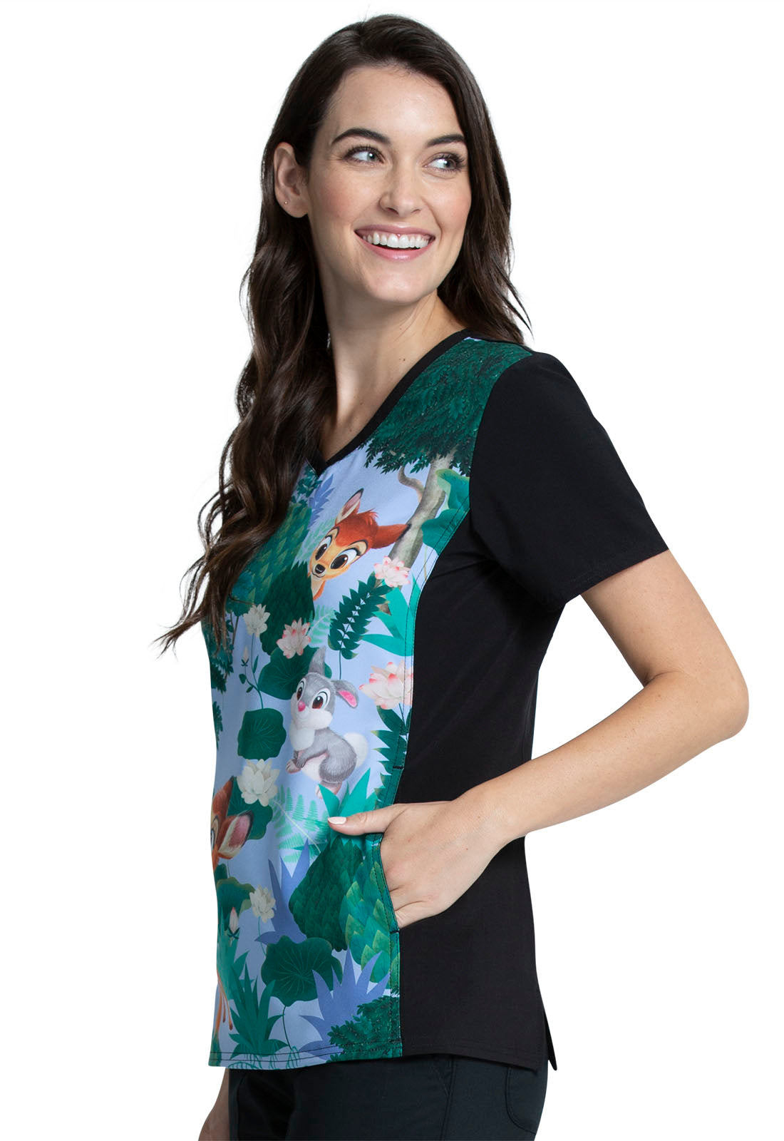Bambi V-Neck Print Top in Forest Frolic