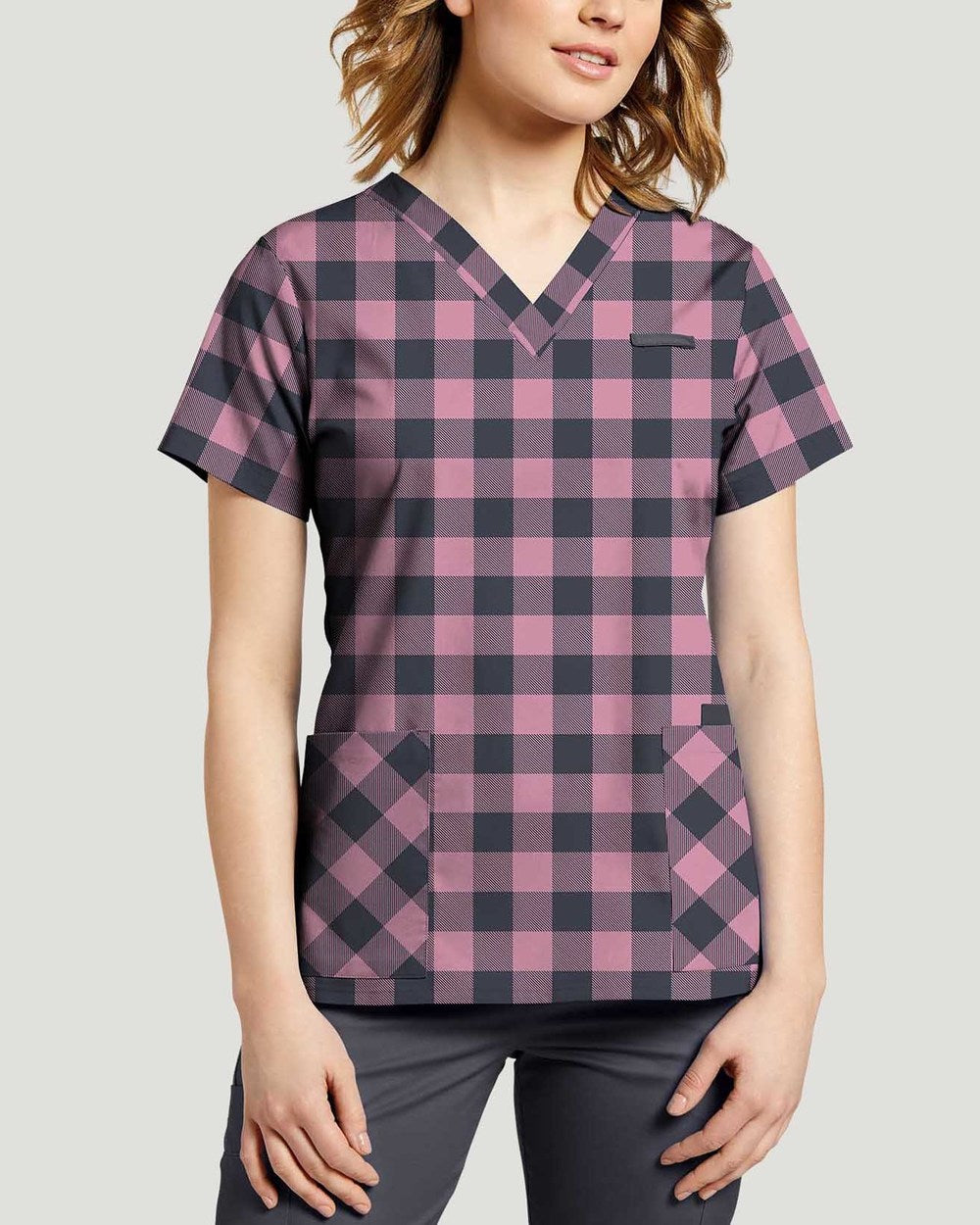 White Cross ORCHID PLAID PRINTED V-NECK TOP