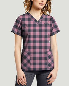 White Cross ORCHID PLAID PRINTED V-NECK TOP
